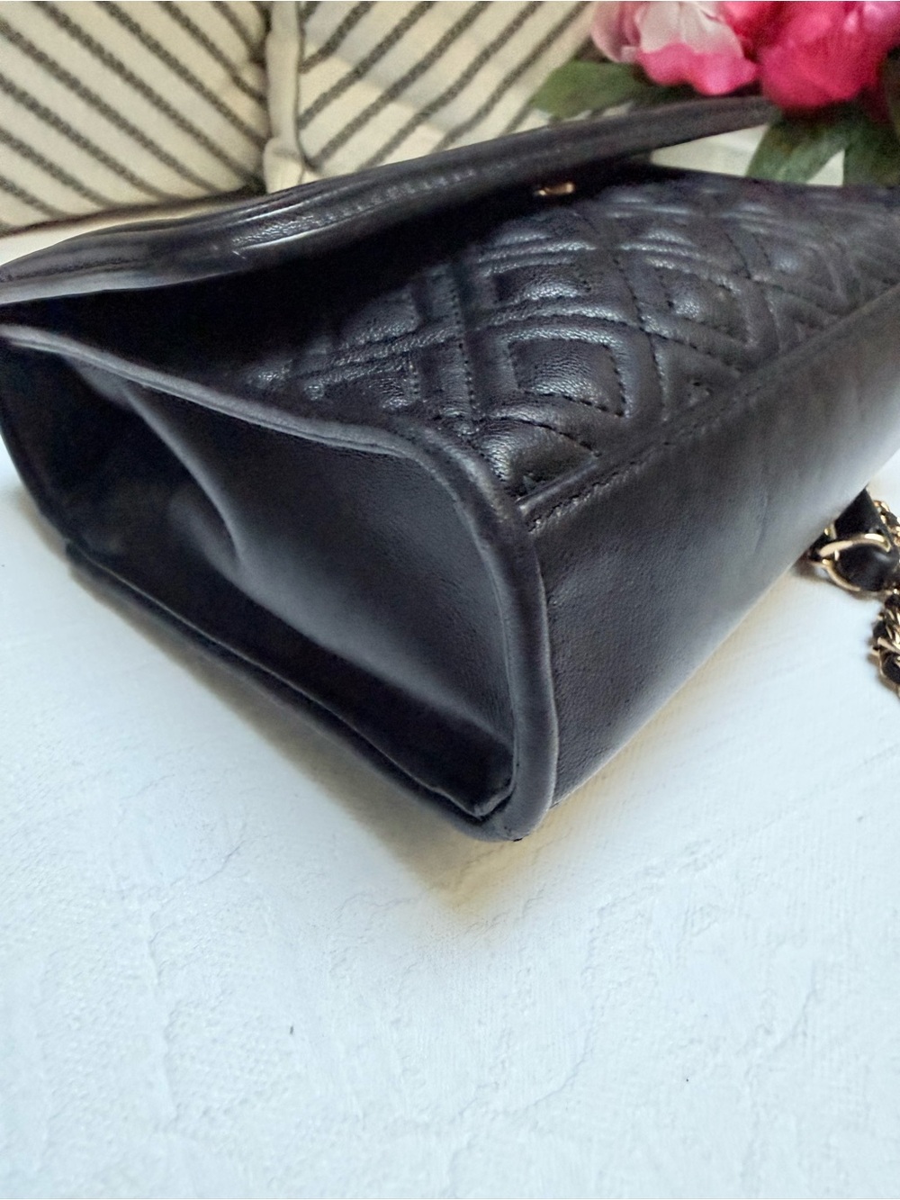 Tory Burch Black Quilted Leather Crossbody with Gold Chain - Picture 12 of 13